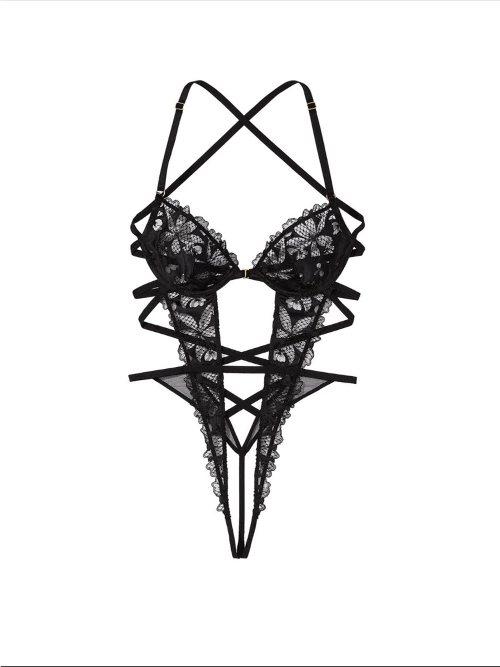 Victoria's Secret Very Sexy Tease Floral Unlined Crotchless Teddy L NWY